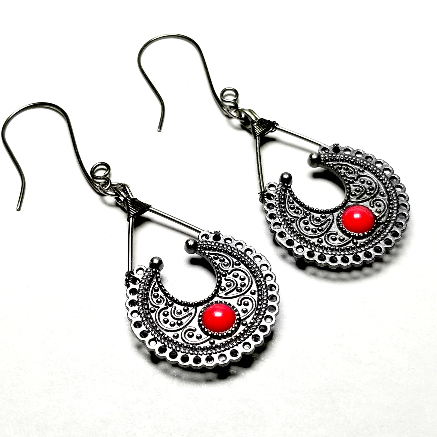 Gunmetal Boho Tribal Earrings, Ethnic Jewelry