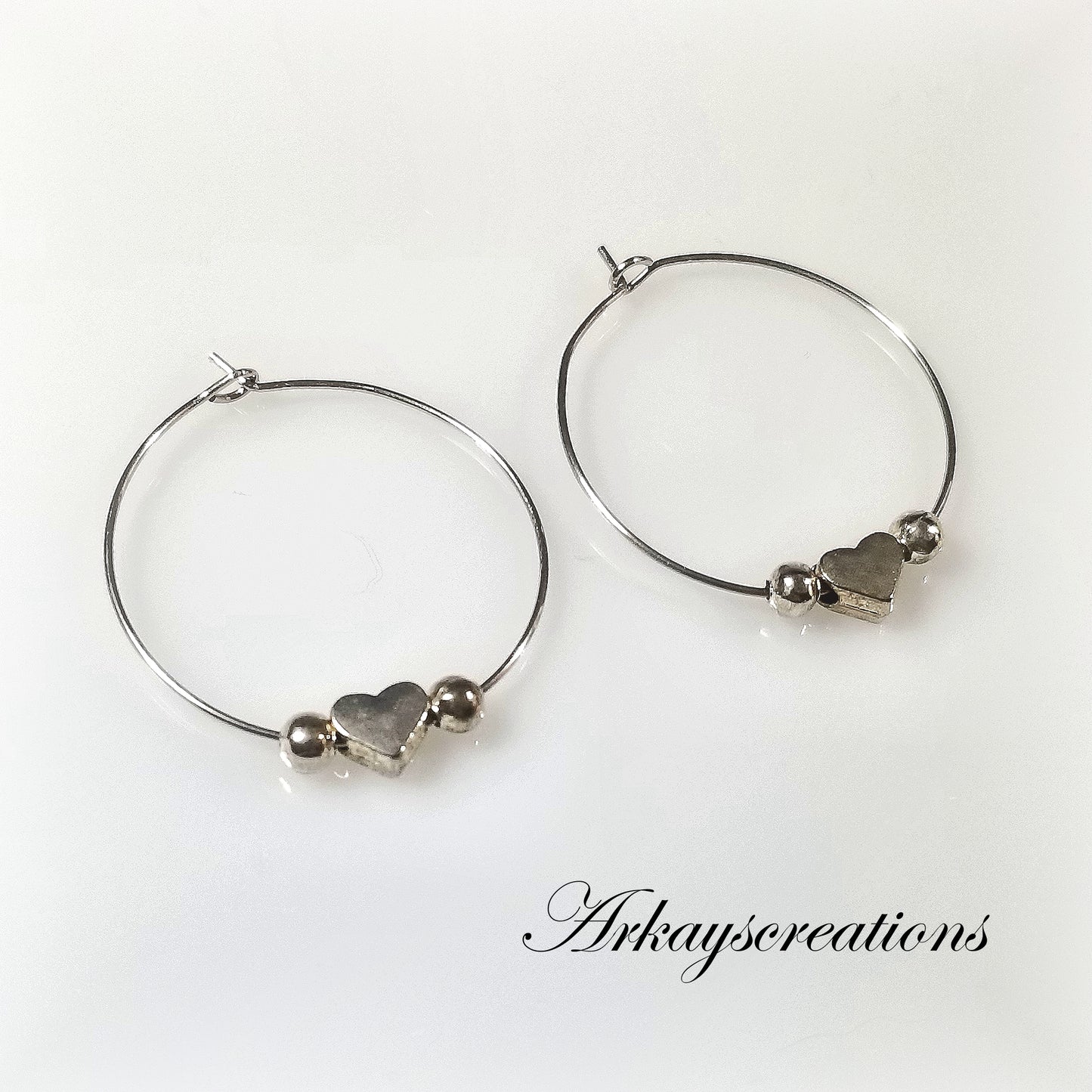 Heart Hoop Earrings, Antique Silver Jewelry for Women, Lightweight Hoops