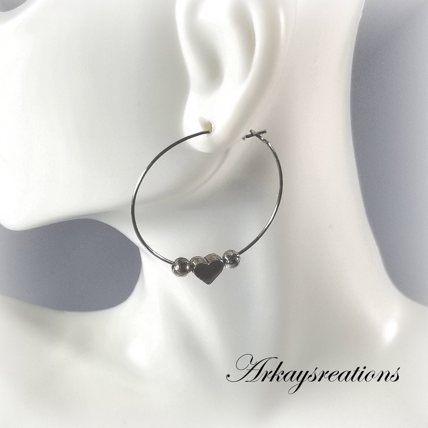 Heart Hoop Earrings, Antique Silver Jewelry for Women, Lightweight Hoops