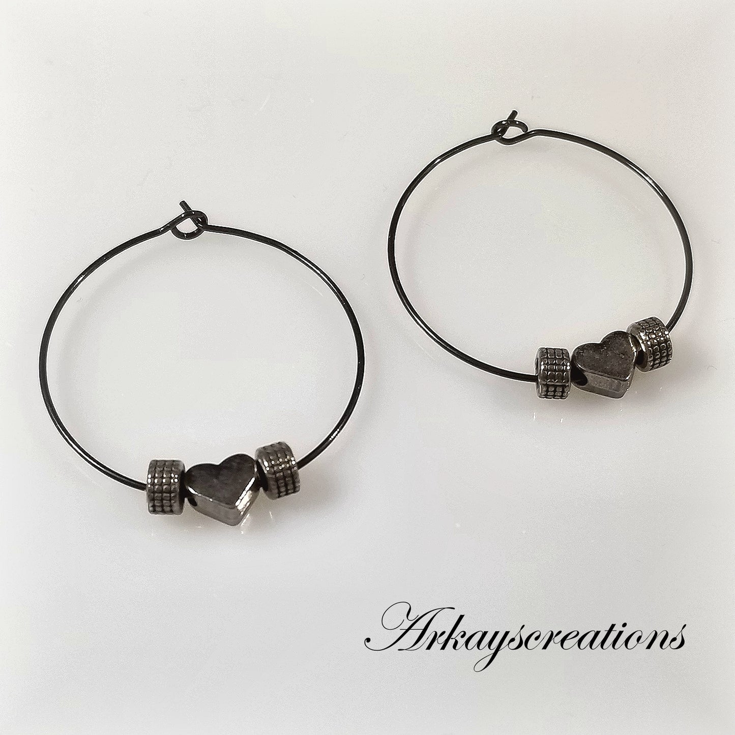 Heart Hoop Earrings, Black Gunmetal Jewelry for Women, Lightweight Hoops
