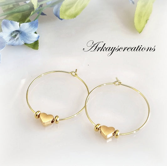 Heart Hoop Earrings, Gold Jewelry for Women, Lightweight Hoops
