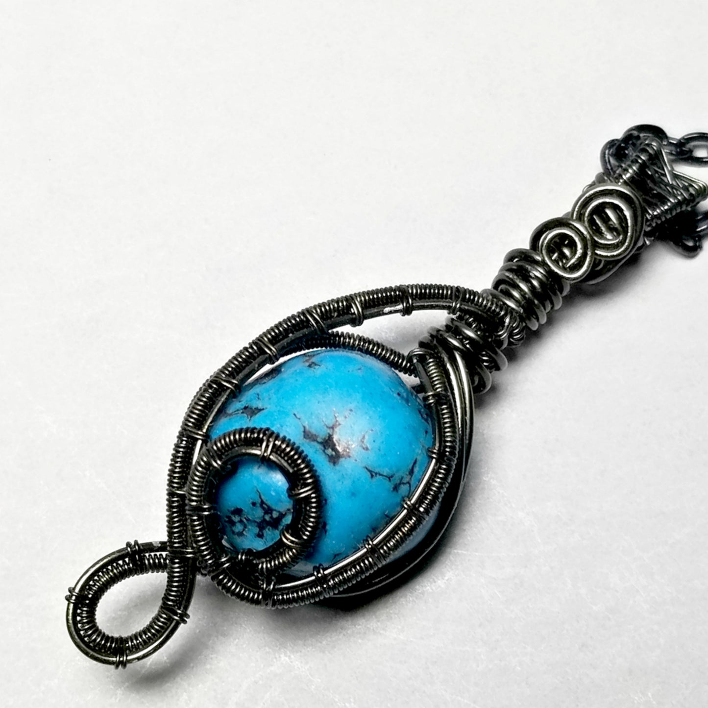 Howlite Turquoise Raw Stone Necklace, Black Jewelry