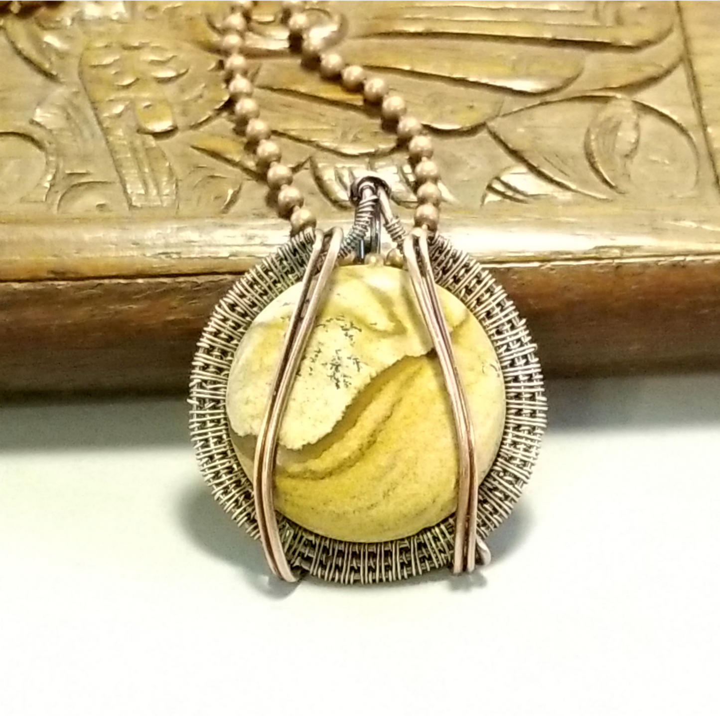 Jasper Pendant Gemstone Necklace, Copper Jewelry
