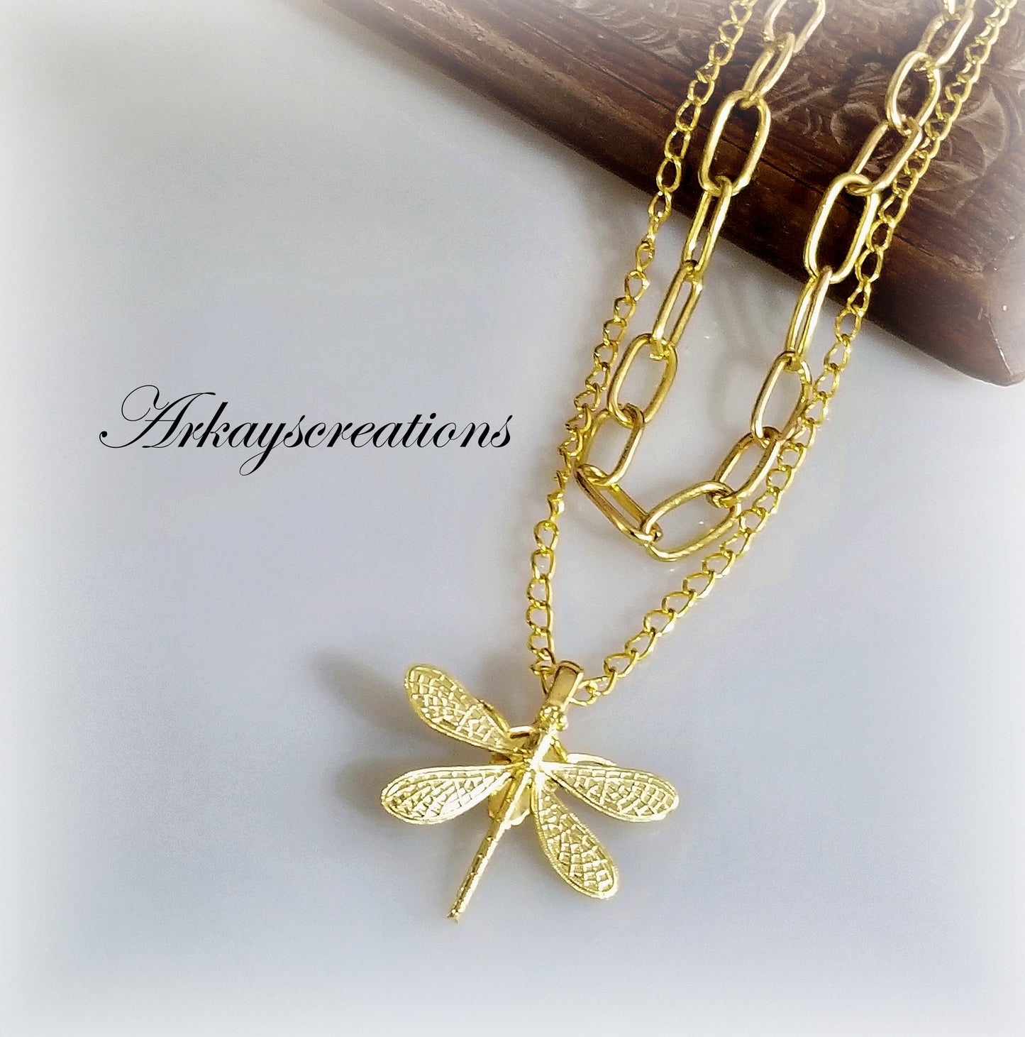 Layered Necklace Set, Gold Layered Necklace, Dragonfly Jewelry for Women