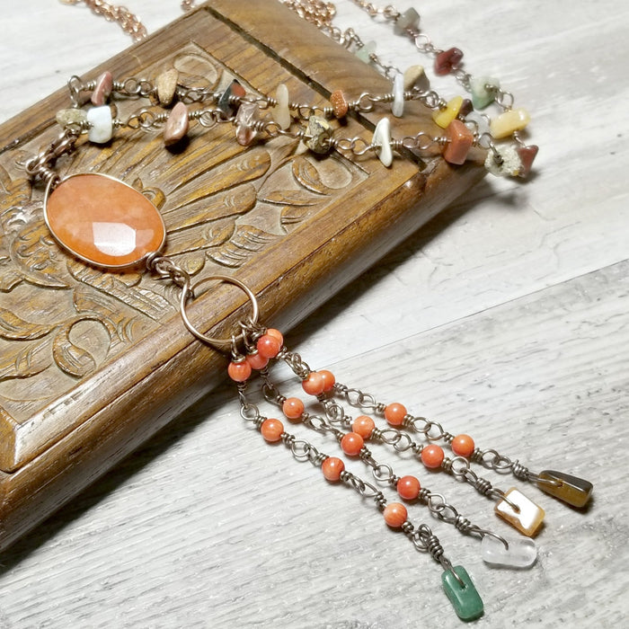 Long Bohemian Necklace, Tassel Necklace Boho, Gemstone Jewelry - Arkayscreations