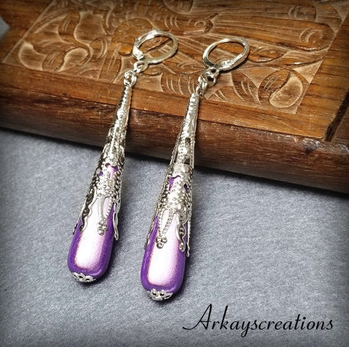 Long Teardrop Earrings, Purple Briolette Earrings