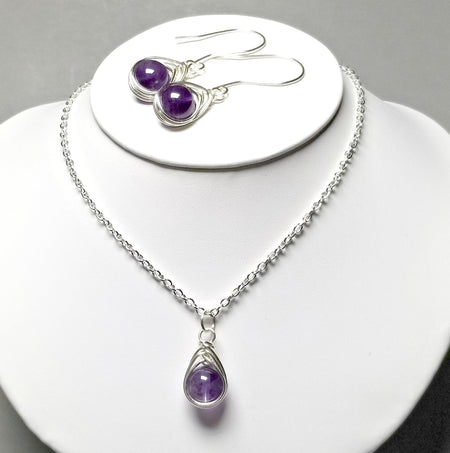 Matching Necklace Earrings Amethyst Jewelry Set - Arkayscreations