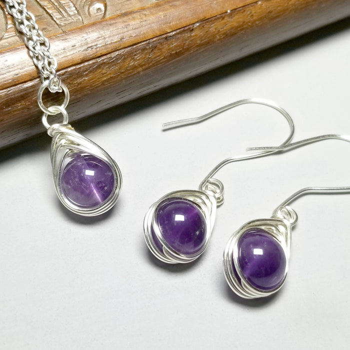Matching Necklace Earrings Amethyst Jewelry Set - Arkayscreations