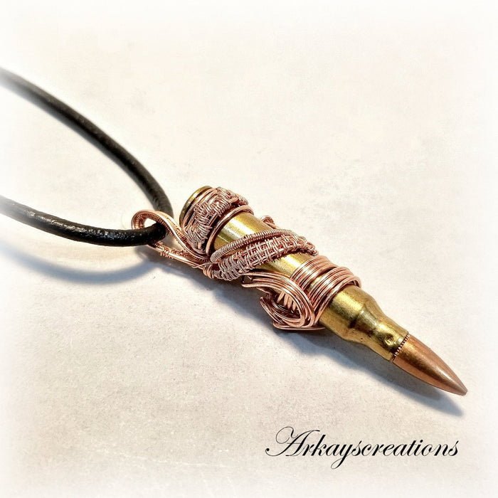 Mens Bullet Necklace, Wire Woven Bullet Pendant, Steampunk Jewelry - Arkayscreations