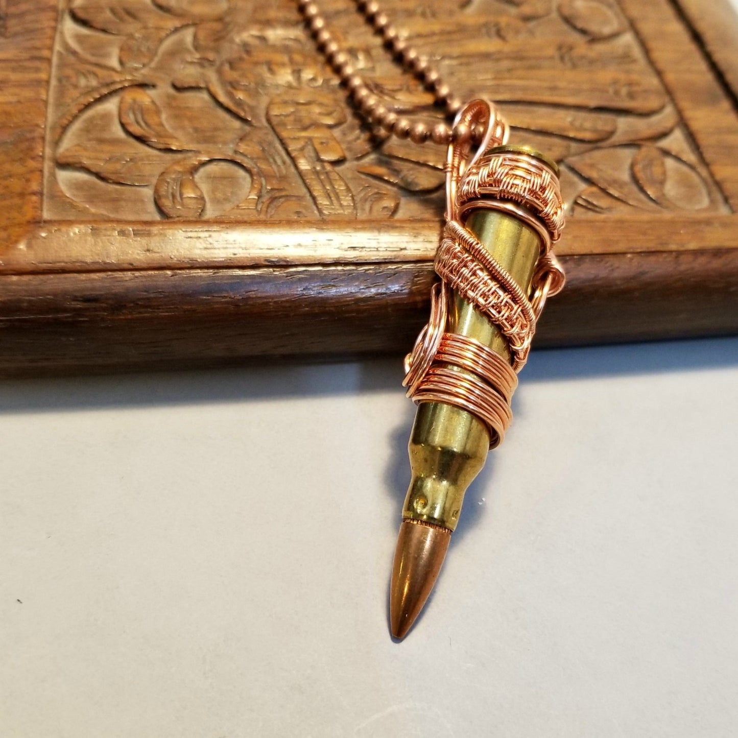 Mens Bullet Necklace, Wire Woven Bullet Pendant, Steampunk Jewelry