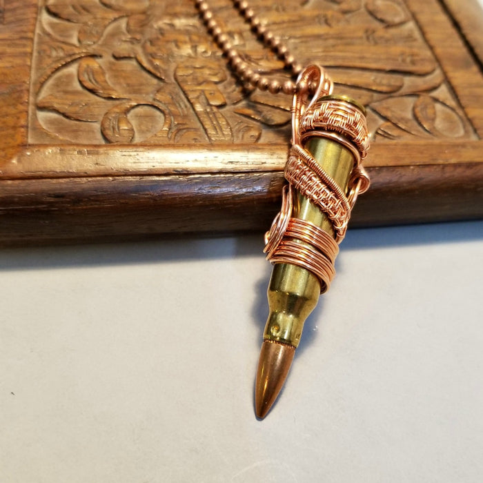 Mens Bullet Necklace, Wire Woven Bullet Pendant, Steampunk Jewelry - Arkayscreations