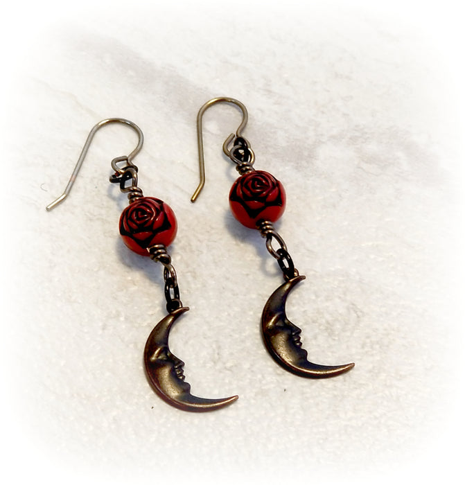 Moon Face Earrings, Crescent Moon Jewelry, Gift Idea for Her - Arkayscreations
