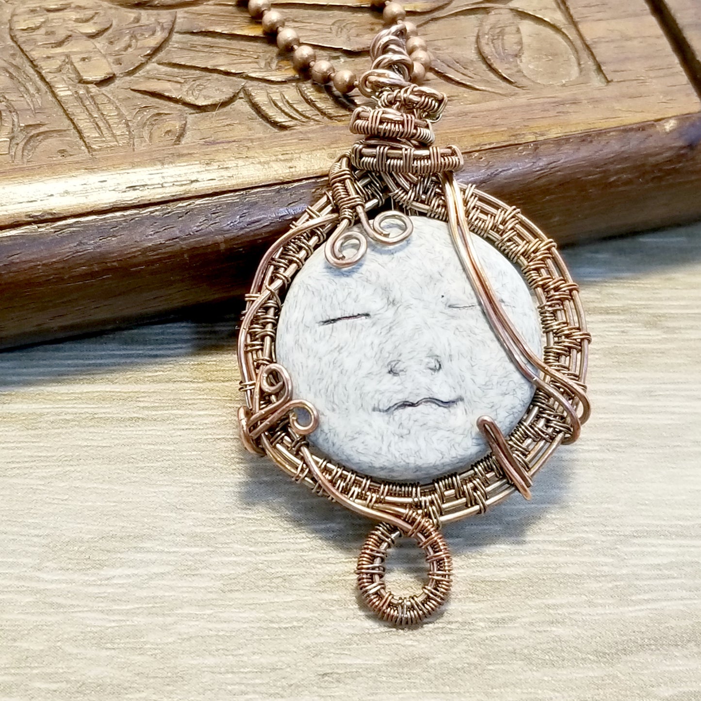Moon Face Jewelry, Wire Weave Moon Pendant