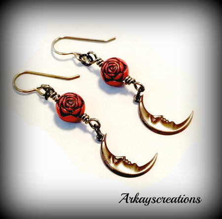 Moon Face Earrings, Crescent Moon Jewelry, Gift Idea for Her - Arkayscreations