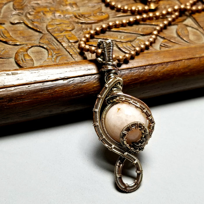 Peach Agate Necklace, Wire Wrapped Jewelry - Arkayscreations