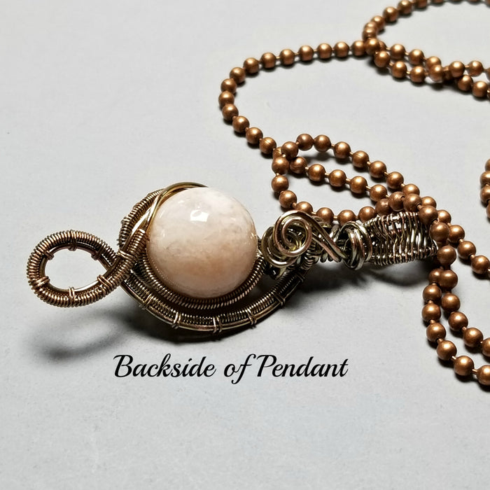 Peach Agate Necklace, Wire Wrapped Jewelry - Arkayscreations