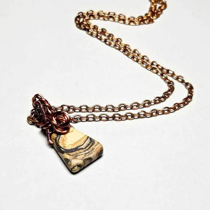 Petite Real Stone Necklace, Copper Wire Wrapped Pendant - Arkayscreations