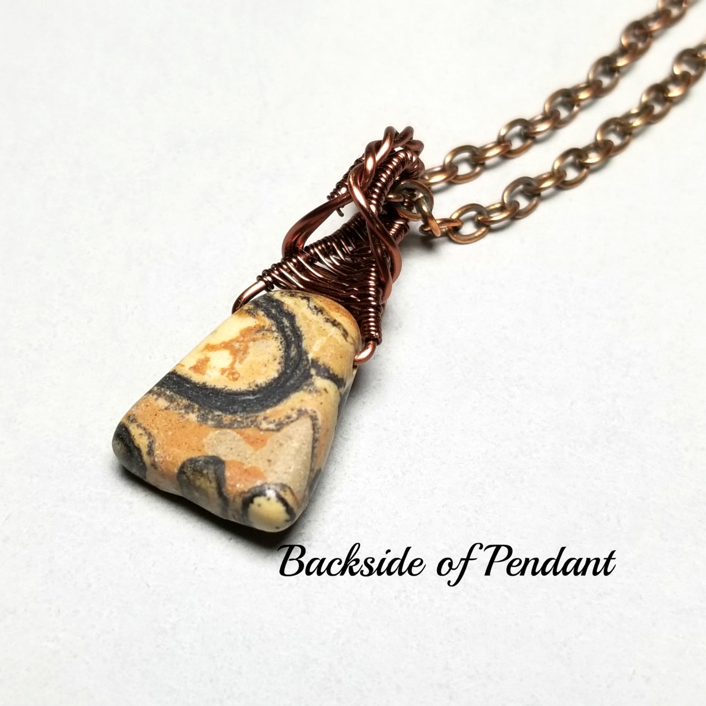 Petite Real Stone Necklace, Copper Wire Wrapped Pendant