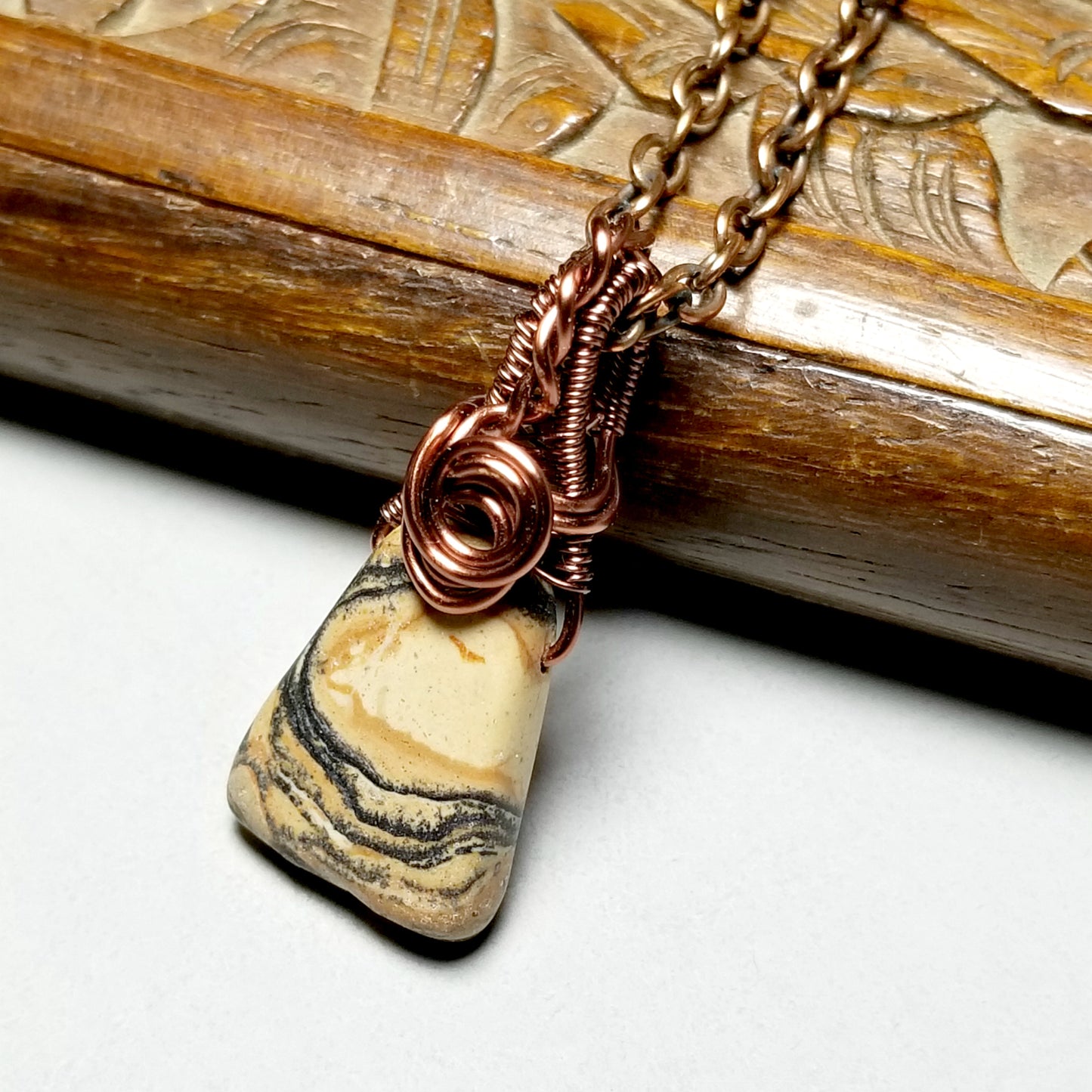 Petite Real Stone Necklace, Copper Wire Wrapped Pendant