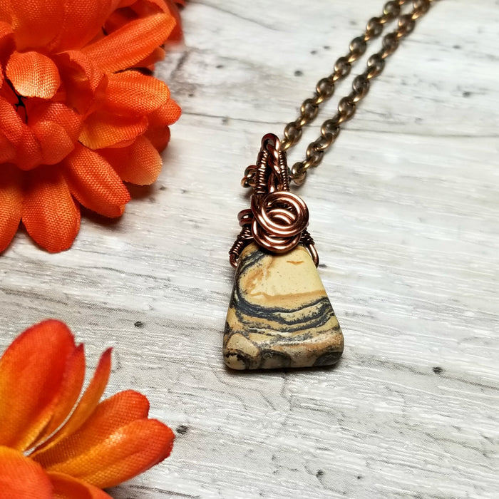 Petite Real Stone Necklace, Copper Wire Wrapped Pendant - Arkayscreations
