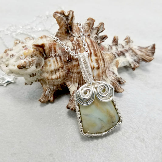 Petrified Wood Necklace, Wire Woven Pendant, Earthy Jewelry