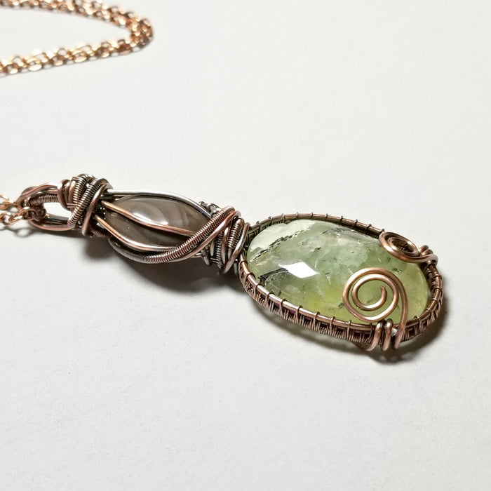 Prehnite Necklace, Wire Weave Jewelry, Gemstone Pendant - Arkayscreations