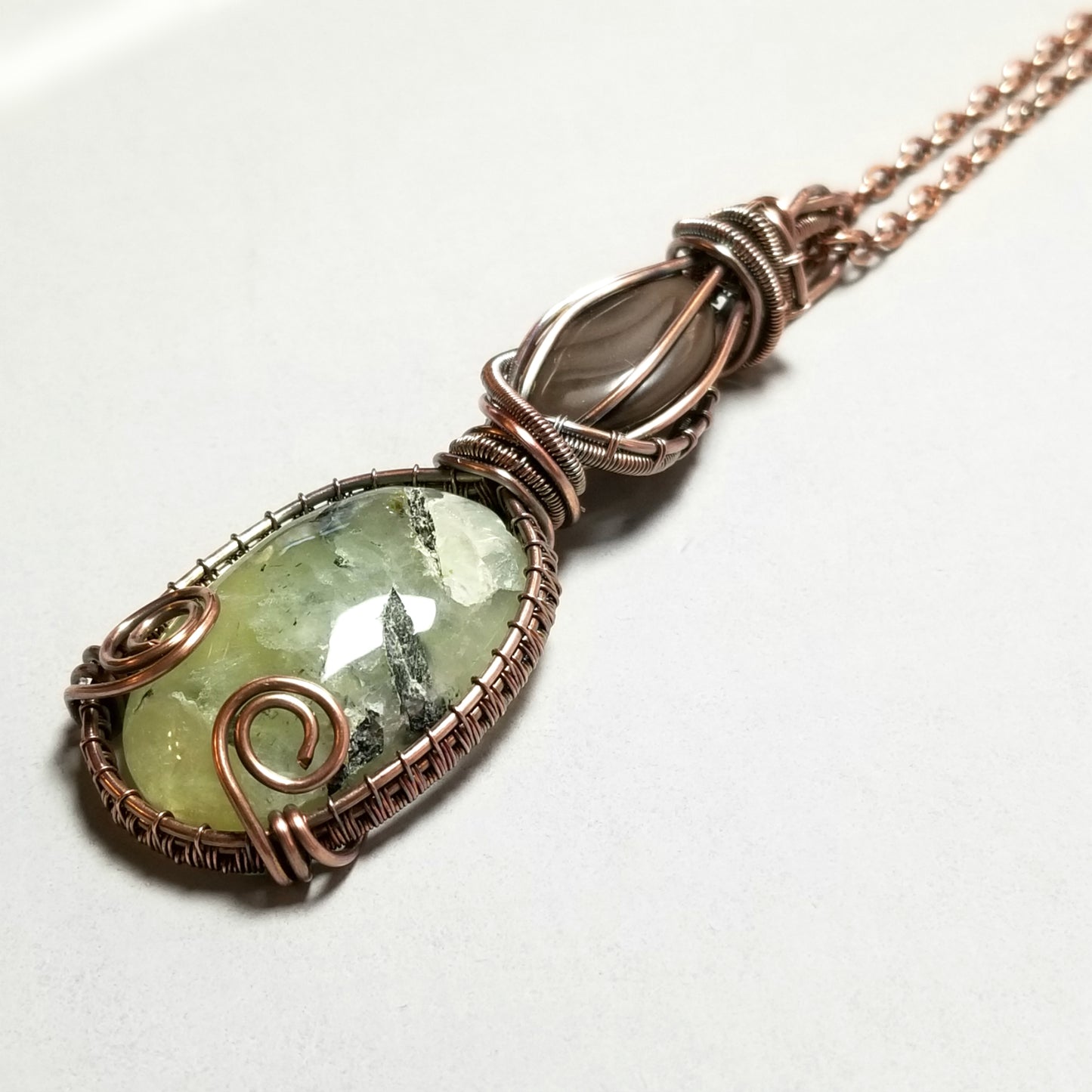 Prehnite Necklace, Wire Weave Jewelry, Gemstone Pendant