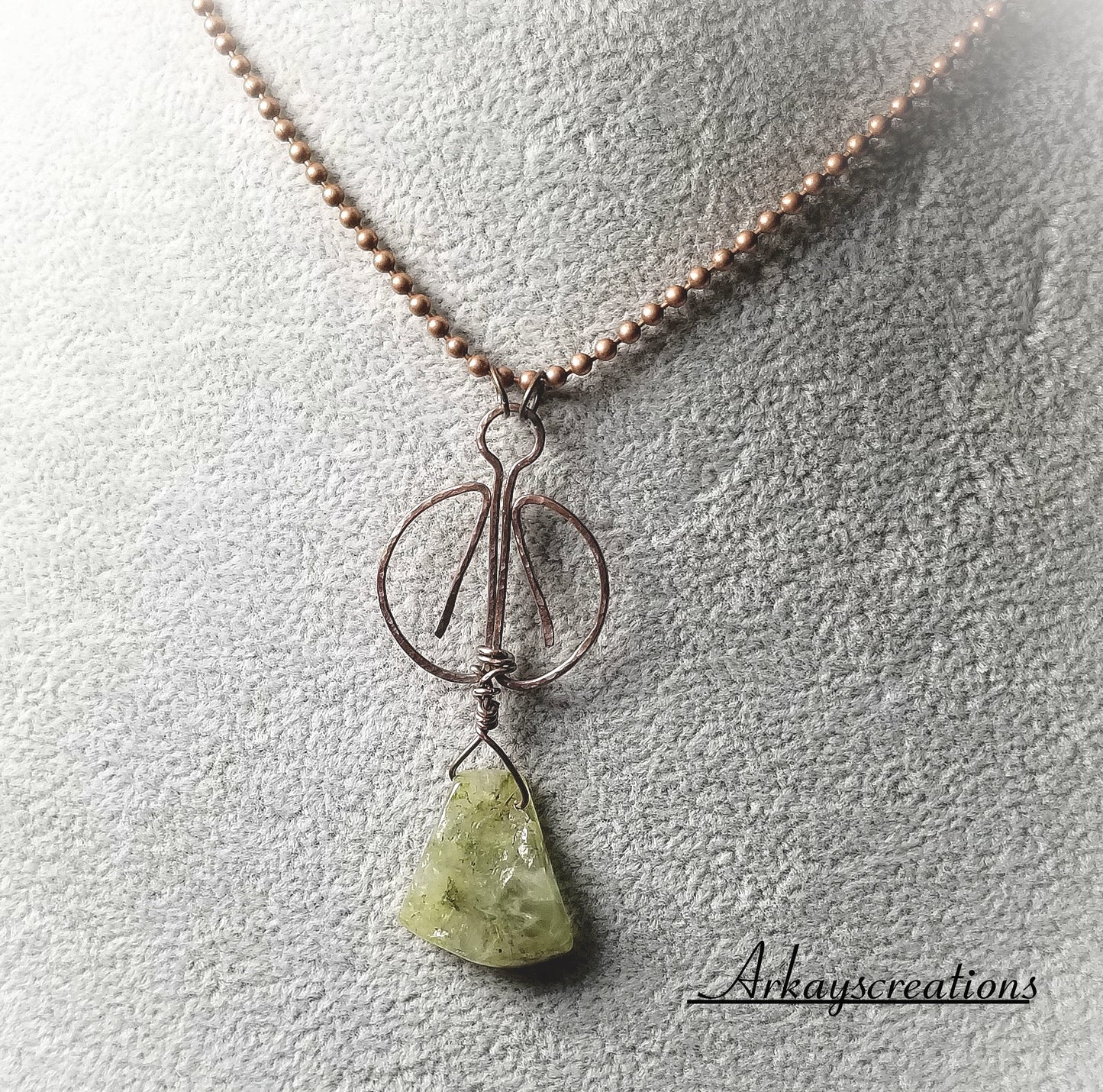 Prehnite Stone Necklace, Wire Wrapped Jewelry