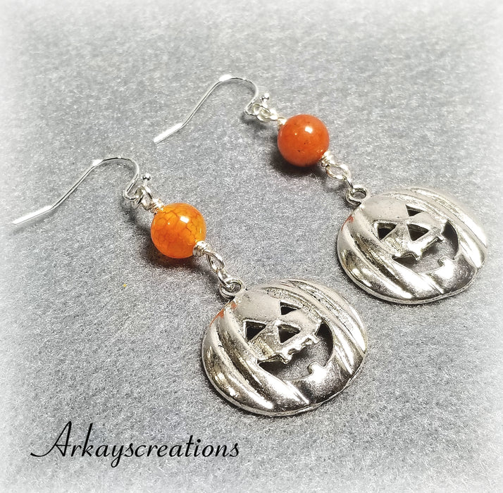 Pumpkin Dangle Earrings, Halloween Jewelry - Arkayscreations