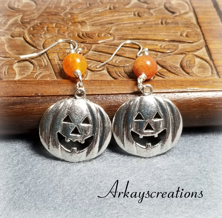 Pumpkin Dangle Earrings, Halloween Jewelry - Arkayscreations