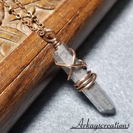 Pyrite Point Necklace, Stone Pendant, Wire Wrapped