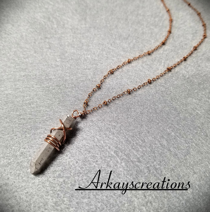 Pyrite Point Necklace, Stone Pendant, Wire Wrapped - Arkayscreations