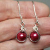 Red Pearl Earrings, Sterling Silver Earrings Dangle, Gift for Her - Arkayscreations