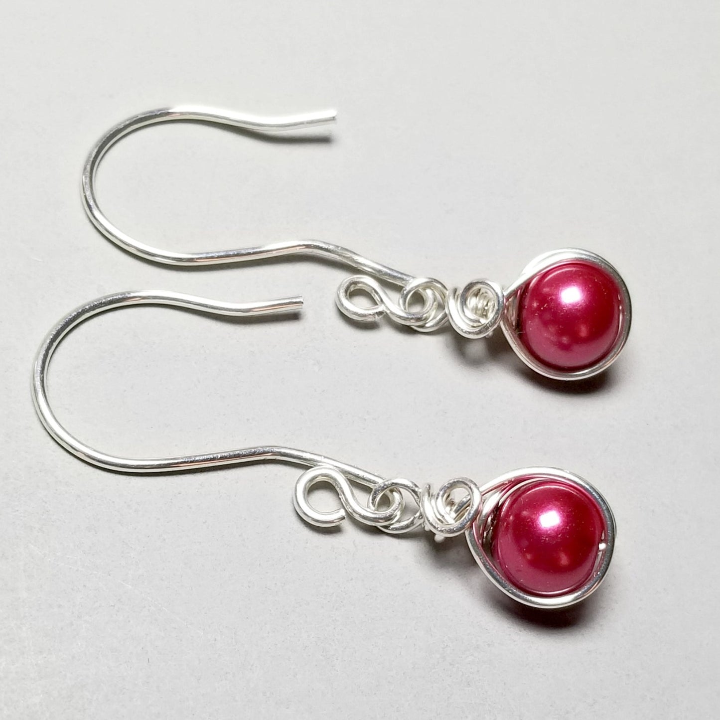 Red Pearl Earrings, Sterling Silver Earrings Dangle, Gift for Her