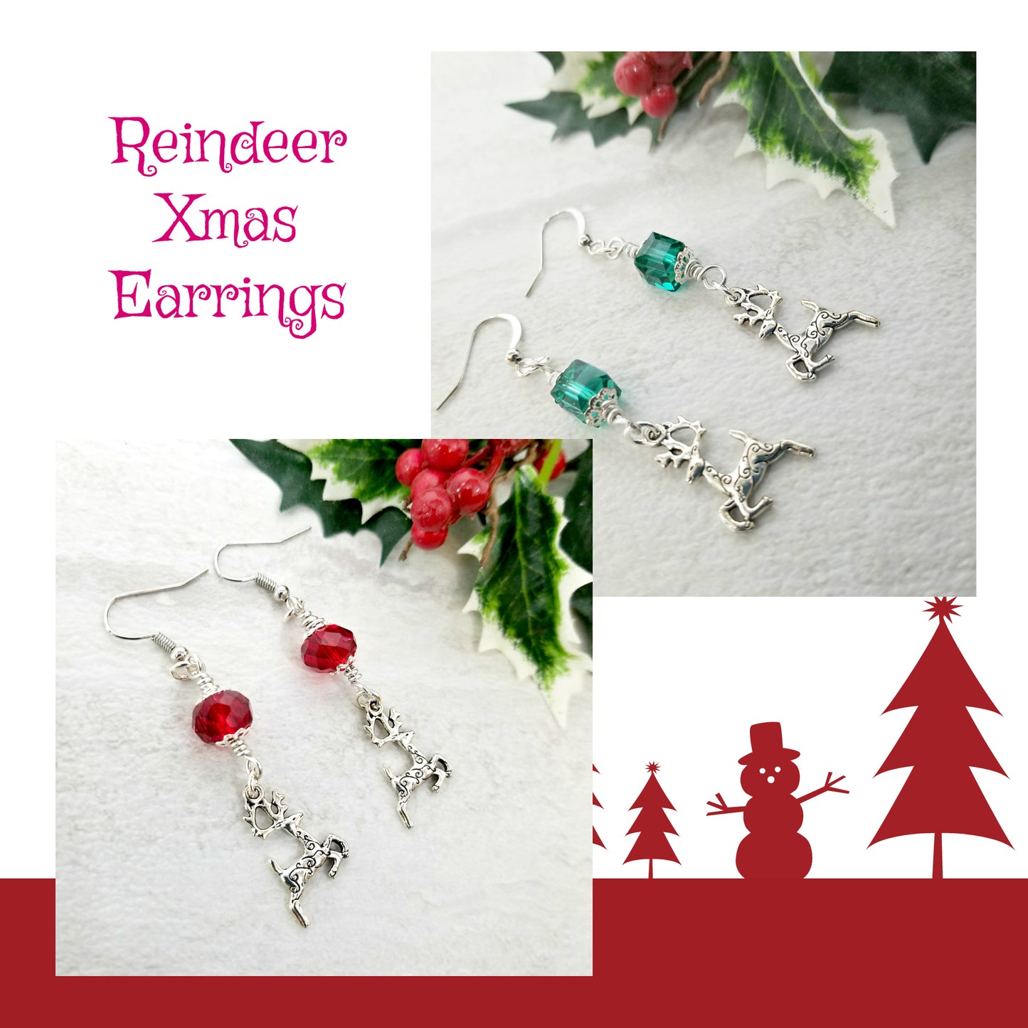 Xmas Earrings, Reindeer Jewelry for Women