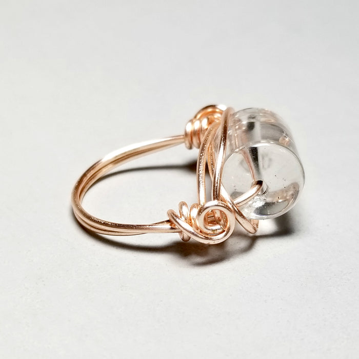 Rose Gold Quartz Ring, Wire Wrapped Jewelry - Arkayscreations