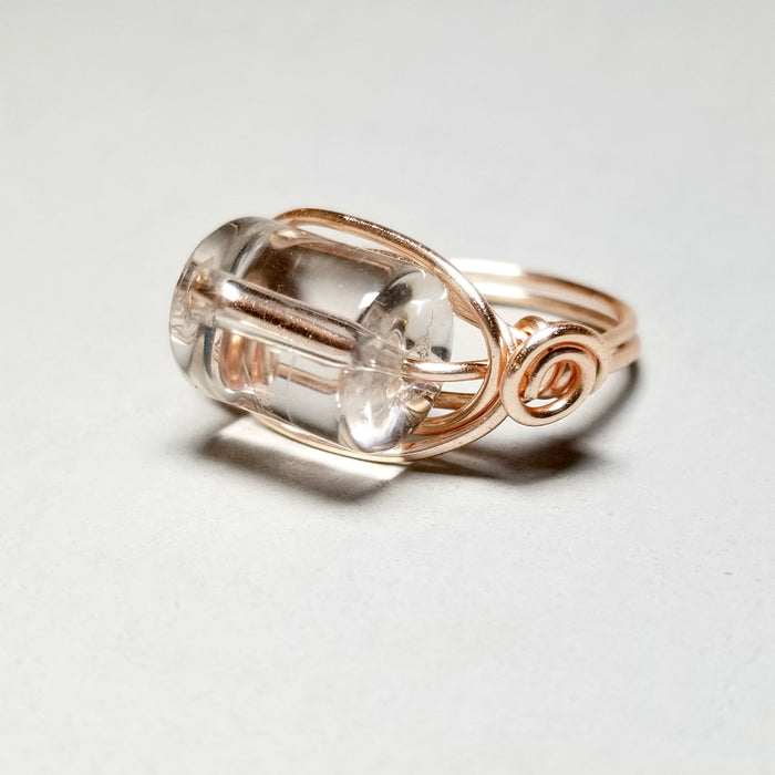 Rose Gold Quartz Ring, Wire Wrapped Jewelry - Arkayscreations