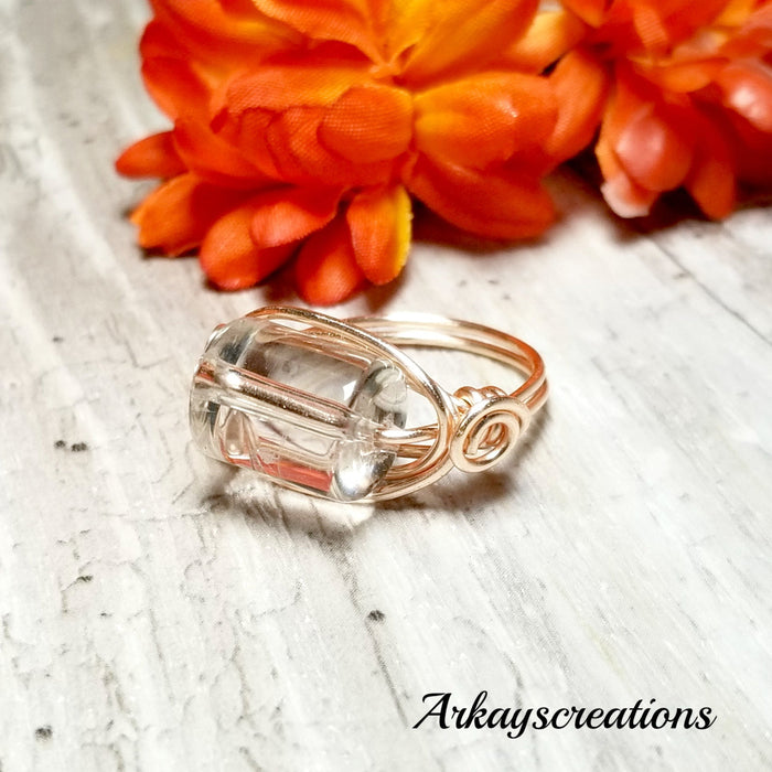 Rose Gold Quartz Ring, Wire Wrapped Jewelry - Arkayscreations