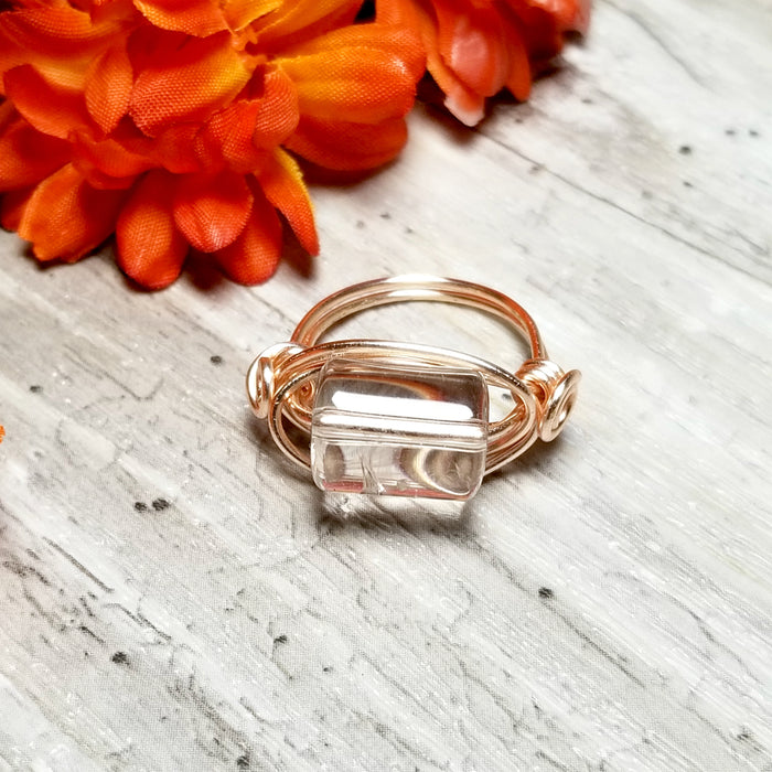 Rose Gold Quartz Ring, Wire Wrapped Jewelry - Arkayscreations