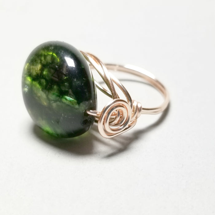 Rose Gold Wrapped Ring, Green Stone Ring - Arkayscreations