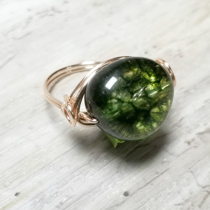 Rose Gold Wrapped Ring, Green Stone Ring - Arkayscreations