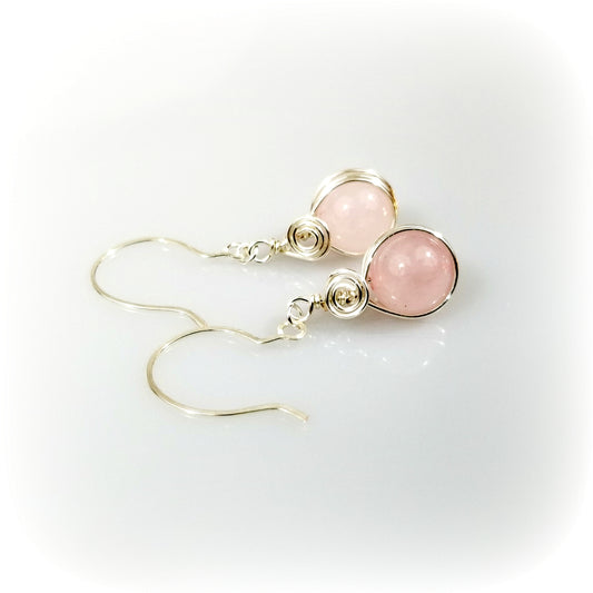 Rose Quartz Earrings, Pink Stone Earrings, Wire Wrapped Jewelry