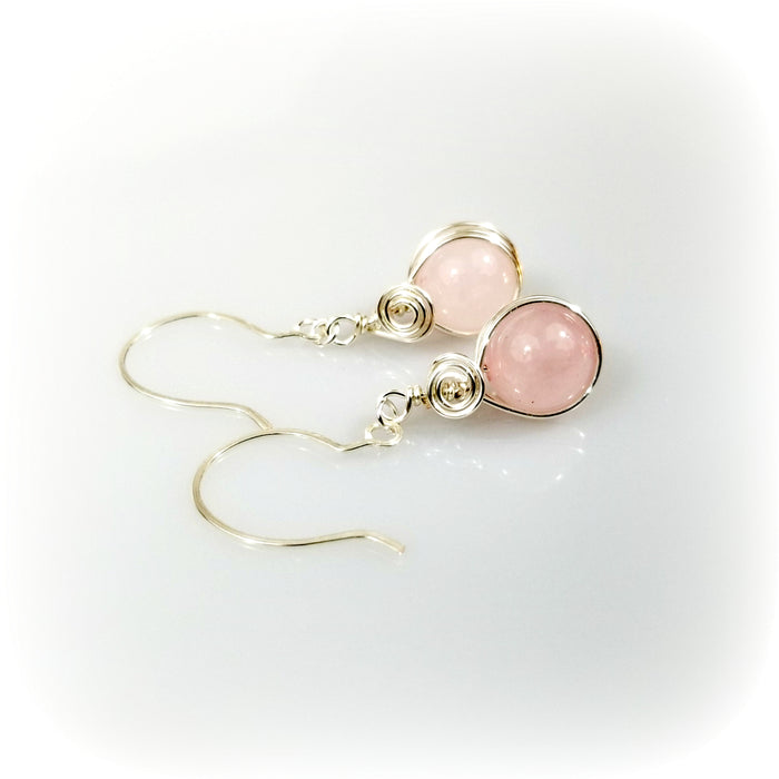 Rose Quartz Earrings, Pink Stone Earrings, Wire Wrapped Jewelry - Arkayscreations