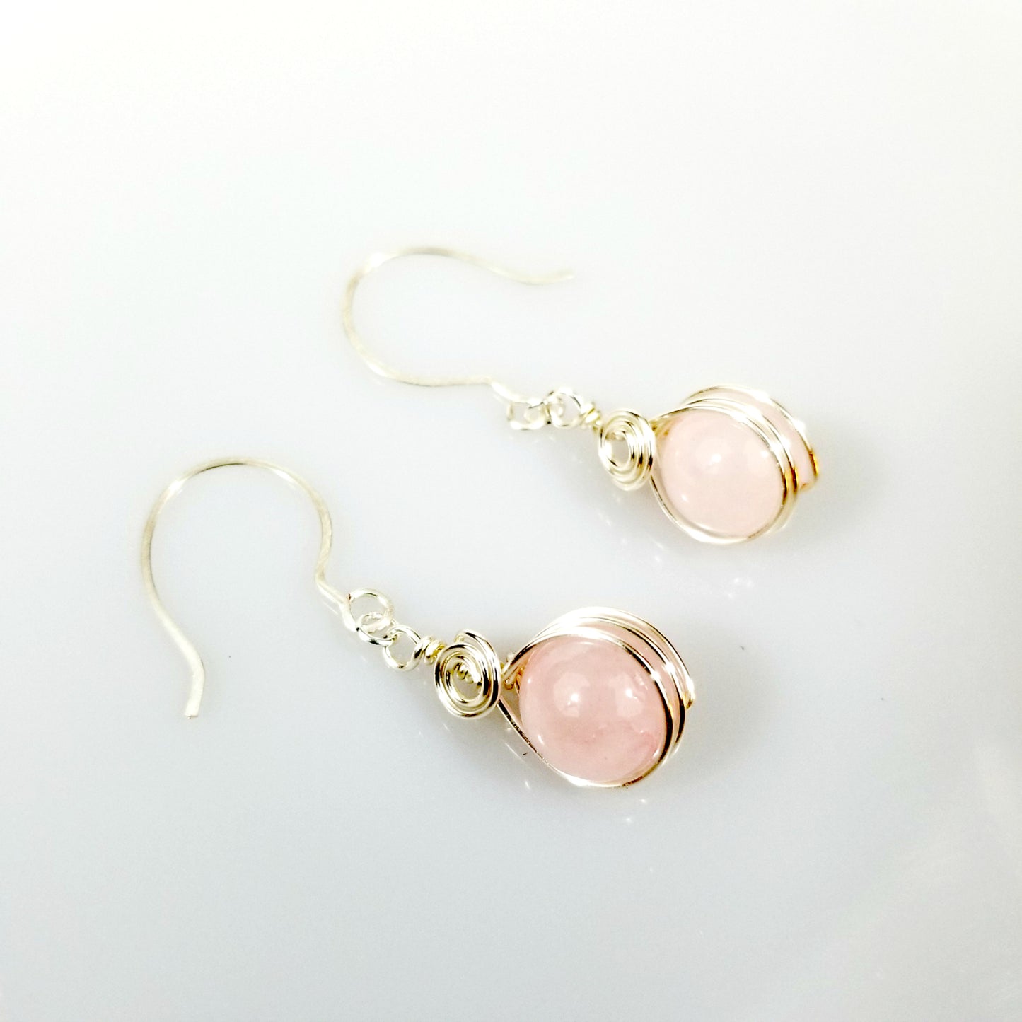 Rose Quartz Earrings, Pink Stone Earrings, Wire Wrapped Jewelry
