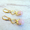 Spiral Rose Quartz Earrings in Gold, Yellow Gold Dangle Earrings, Gift for Her - Arkayscreations