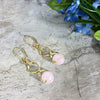 Spiral Rose Quartz Earrings in Gold, Yellow Gold Dangle Earrings, Gift for Her - Arkayscreations