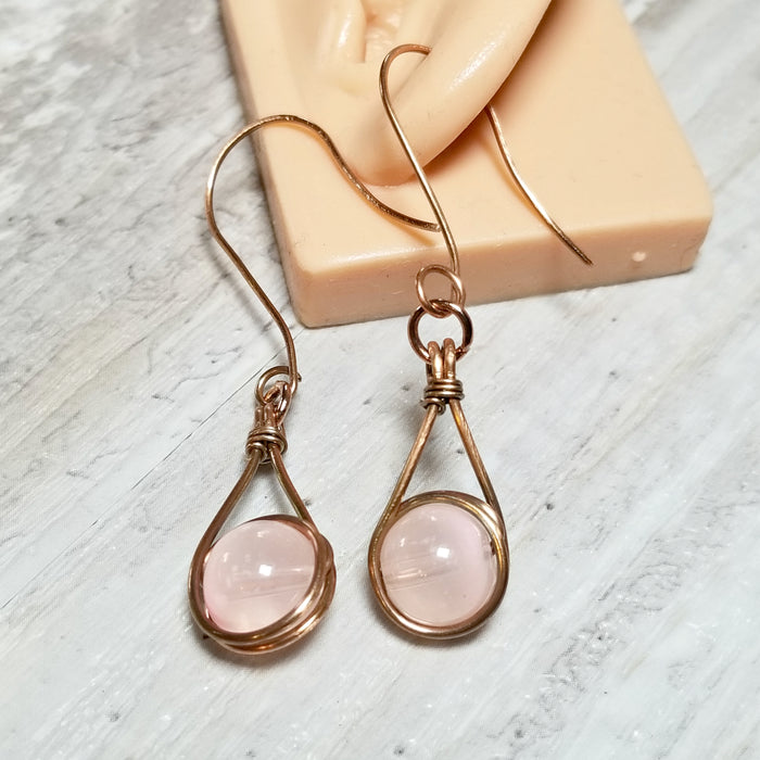 Rose Quartz Earrings, Heart Chakra Pink Stone Earrings - Arkayscreations