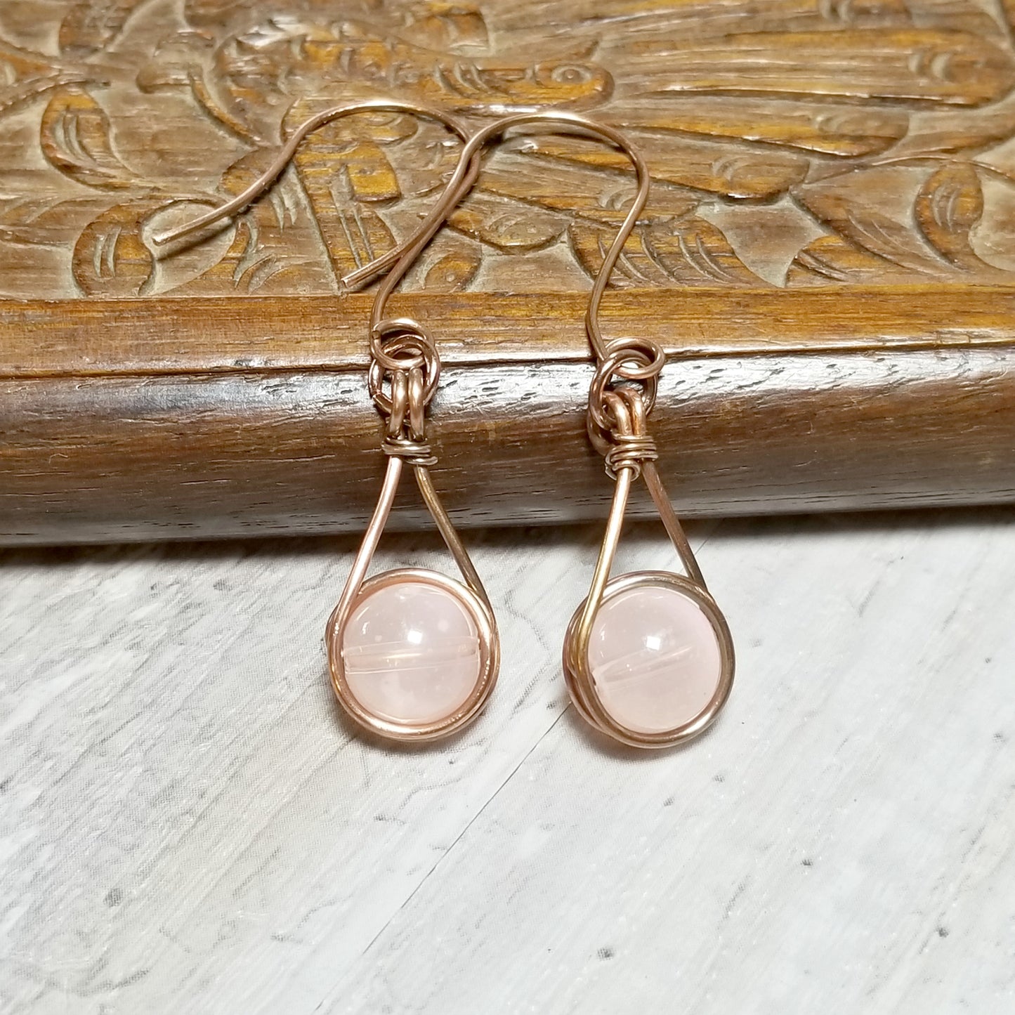 Rose Quartz Earrings, Heart Chakra Pink Stone Earrings