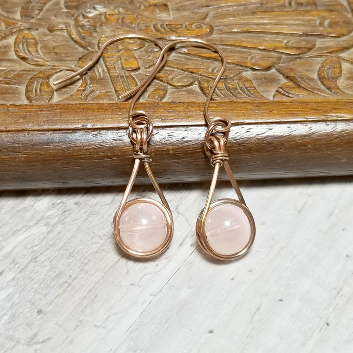 Rose Quartz Earrings, Heart Chakra Pink Stone Earrings - Arkayscreations