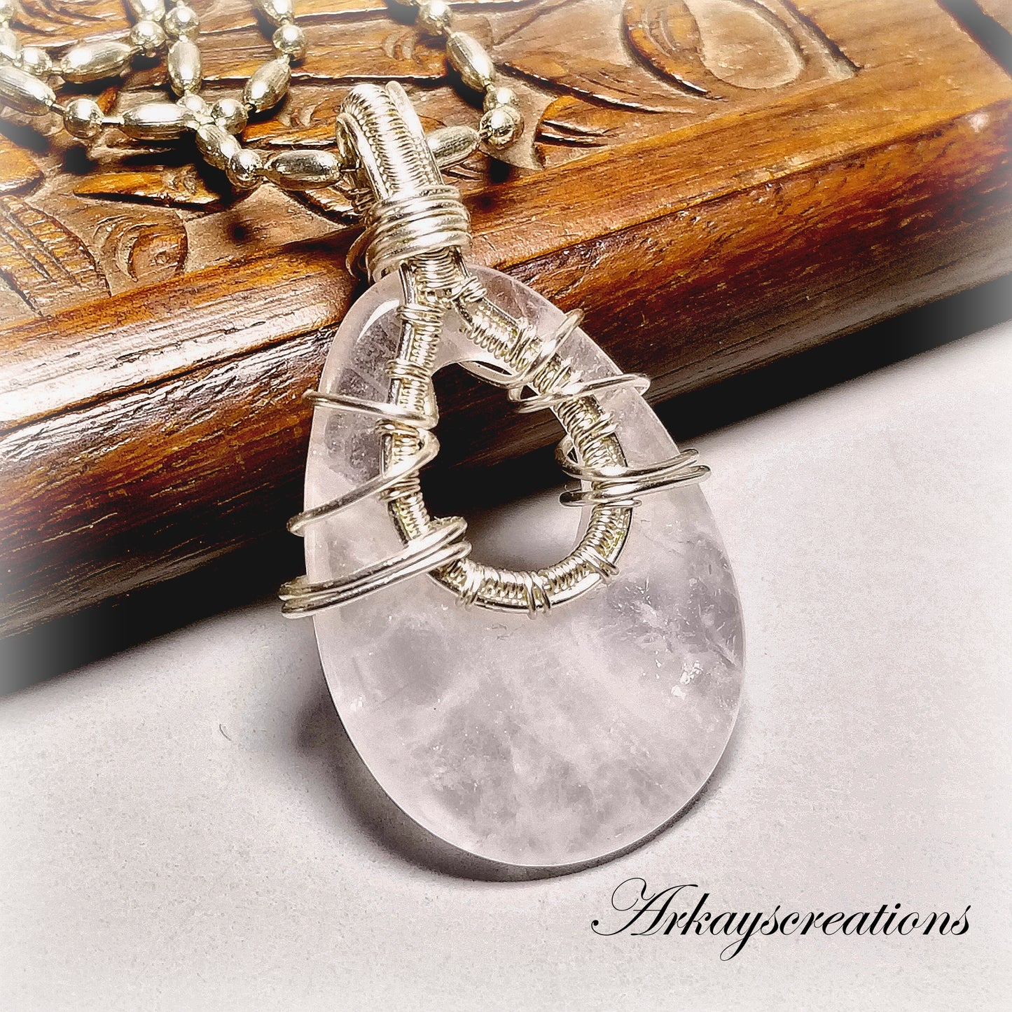 Rose Quartz Pendant Necklace, Wire Wrapped Quartz